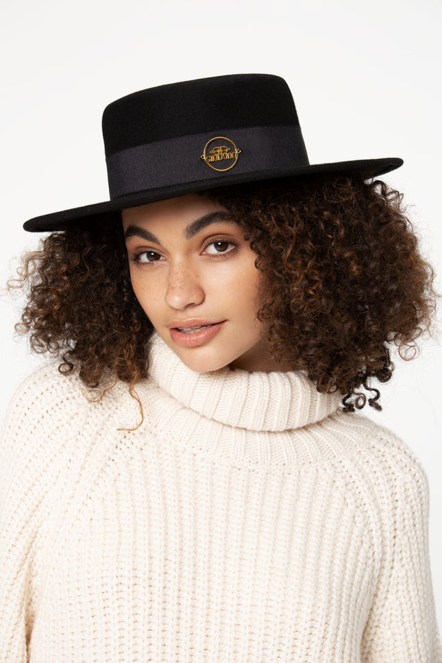 GIODORO | Gidoa Black Canotier Hat in Black Color
