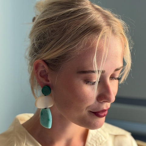 Michael Nash Jewelry | Puzzle Resin Green Multi Triple Drop Earrings