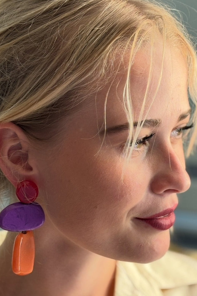 Michael Nash Jewelry | Puzzle Resin Red, Purple, Amber Multi Triple Drop Earrings