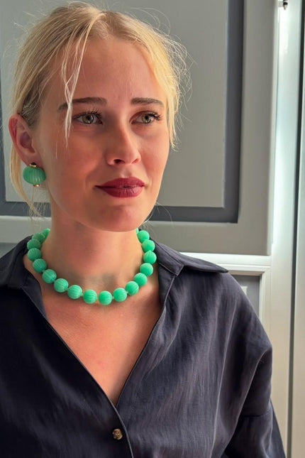 Michael Nash Jewelry | Vicenza Jade Resin Carved Sixteen Inch Melon Bead Necklace