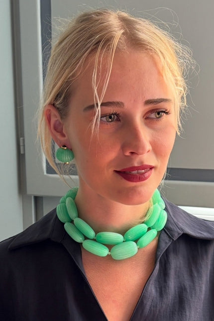 Michael Nash Jewelry | Renata Large Jade Resin Carved Bead Necklace