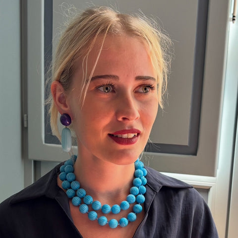 Michael Nash Jewelry | Vicenza Turquoise Carved Sixteen Inches Melon Bead Necklace