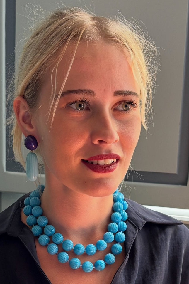Michael Nash Jewelry | Vicenza Turquoise Carved Seventeen And One Half Inches Melon Bead Necklace
