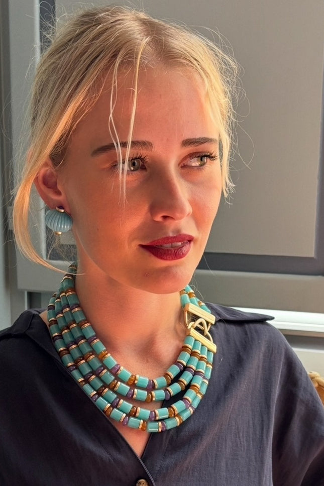 Michael Nash Jewelry | Zita Multi Strand Turquoise Multi Color Resin Necklace