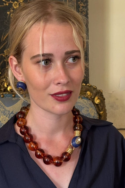 Michael Nash Jewelry | Caroline Tortoise Resin Necklace With Topaz Faceted Stone Clasp