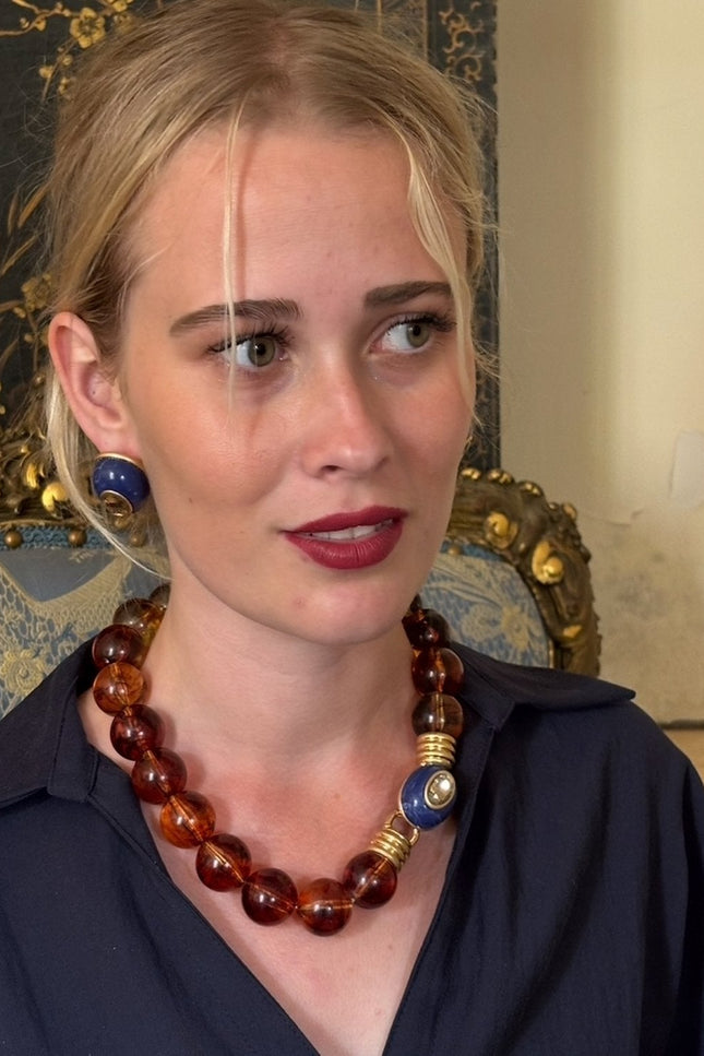 Michael Nash Jewelry | Caroline Tortoise Resin Necklace With Topaz Faceted Stone Clasp