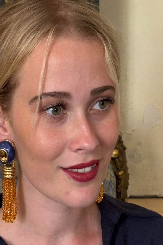 Michael Nash Jewelry | Grace Lapis Resin Earrings With Topaz Faceted Glass Removable Drop