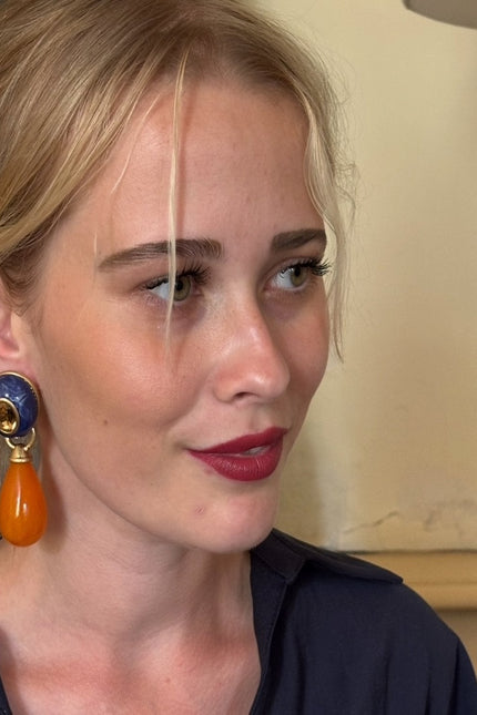 Michael Nash Jewelry | Charlotte Navy And Orange Resin Pierced Removable Drop Earrings