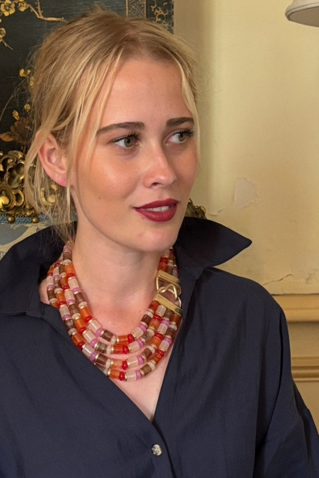 Michael Nash Jewelry | Zita Four Strand Muli Color Carnelian Necklace