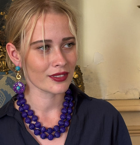 Michael Nash Jewelry | Vicenza Amethyst Resin Carved Seventeen And One Half Inches Melon Bead Necklace