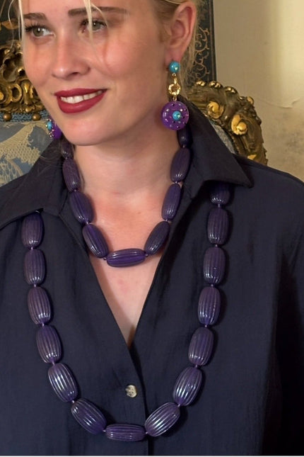Michael Nash Jewelry | Renata Large Amethyst Resin Carved Bead Necklace