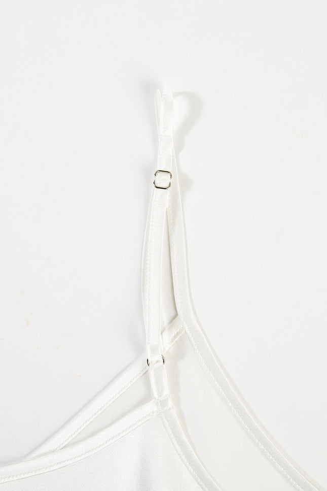 Soft Strokes Silk | Pearl White Camisole and Scalloped Shorts Pyjamas