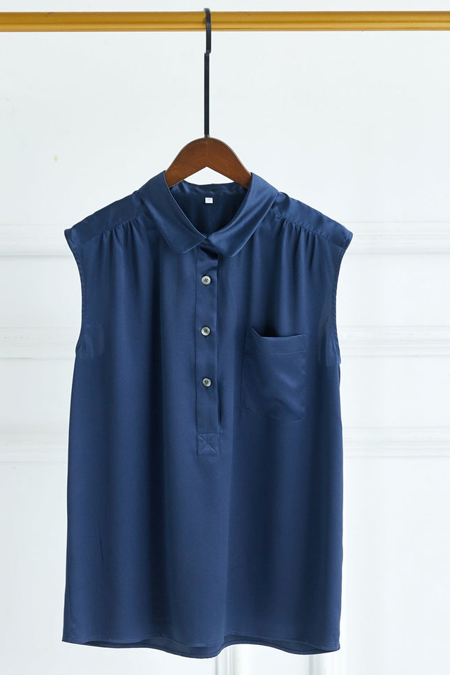 Soft Strokes Silk | Pointed Peter Pan Collar Sleeveless Auri Blouse