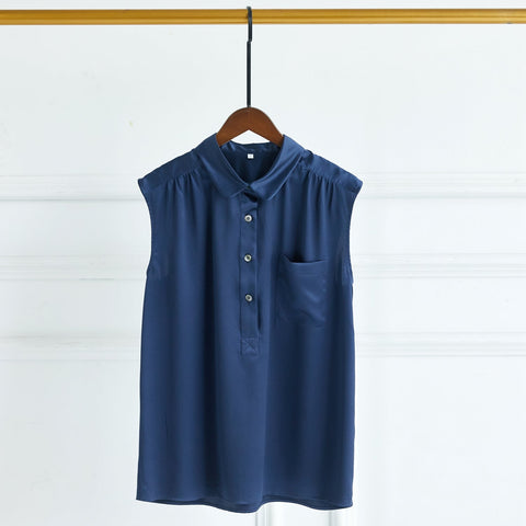 Soft Strokes Silk | Pointed Peter Pan Collar Sleeveless Auri Blouse