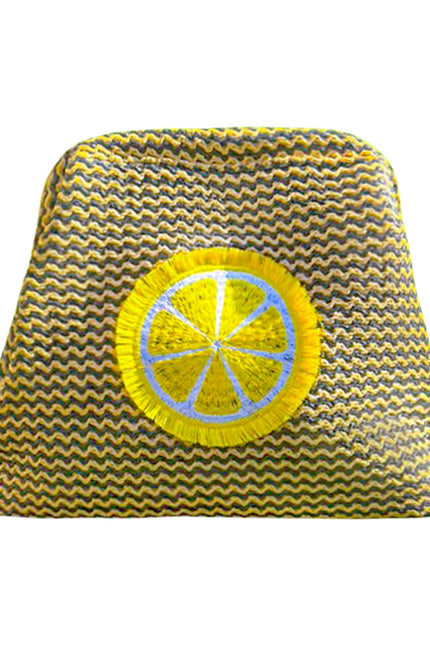Lilly Loves fluffy lemon pouch clutch bag with soft plush texture and vibrant yellow color, ideal for accessories or small essentials.