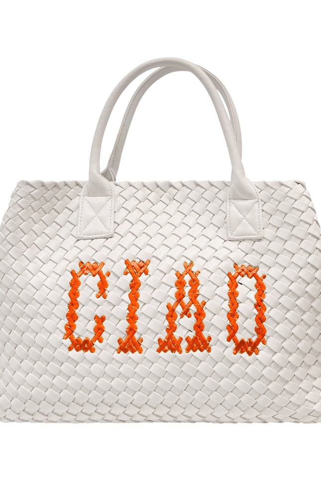 Orange Ciao White vegan handbag by Lilly Loves with sleek design and sturdy handles, perfect for daily use.