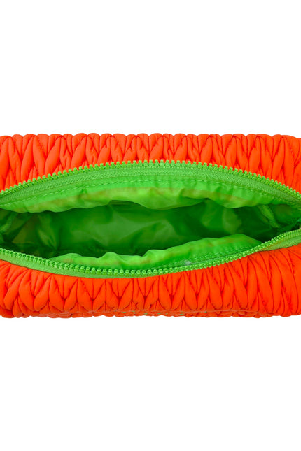 Orange LillyLovesLTD cosmetic bag with zipper, designed for makeup and toiletries, featuring a compact wash bag style.
