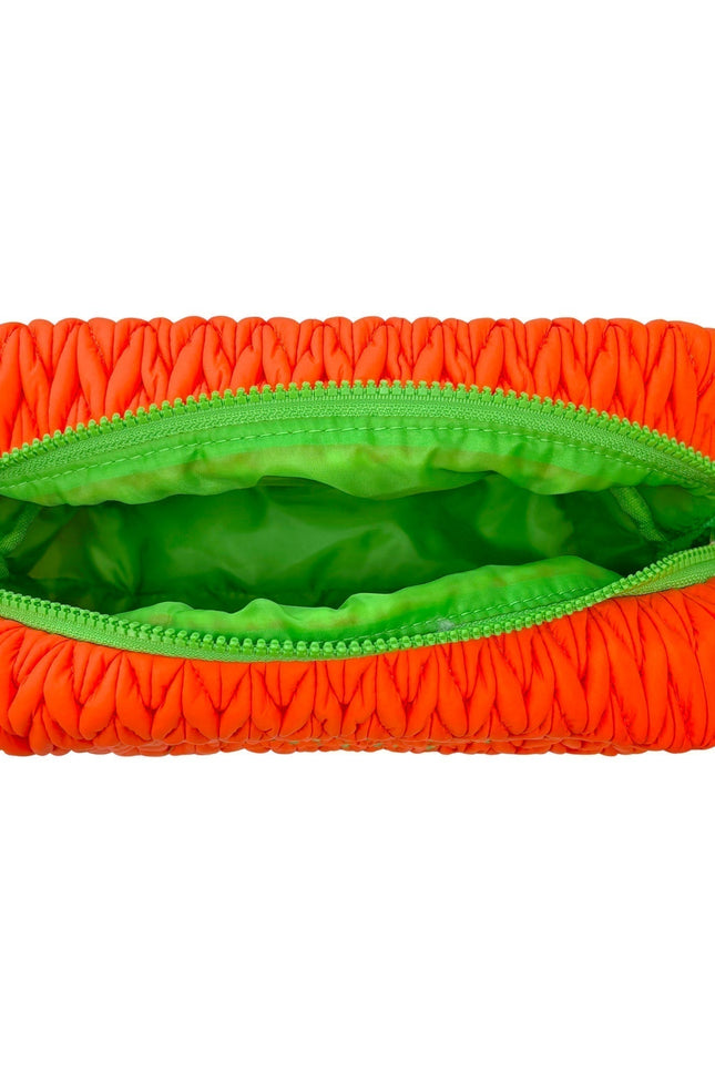 Orange LillyLovesLTD cosmetic bag with zipper, designed for makeup and toiletries, featuring a compact wash bag style.