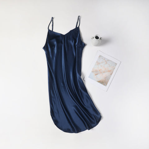 Soft Strokes Silk | Navy Float Kimono Robe & Slip Mini Dress Set