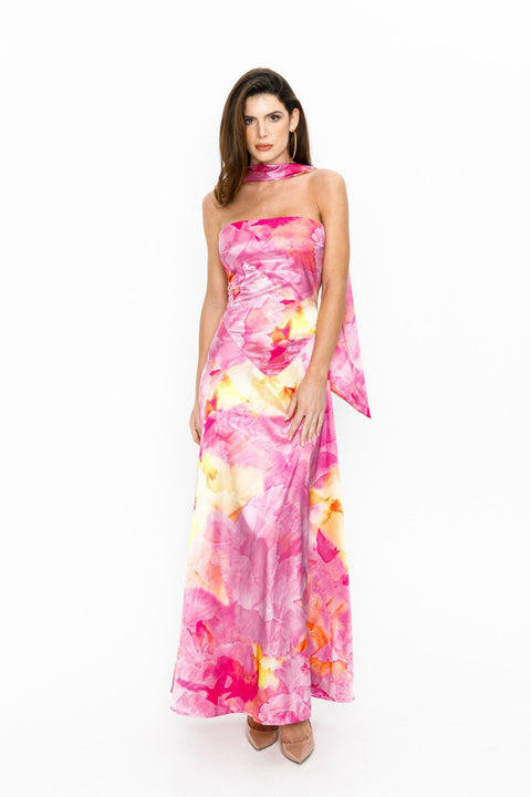 Say no more I Belle Maxi Sukienka satynowa w kwiaty róż