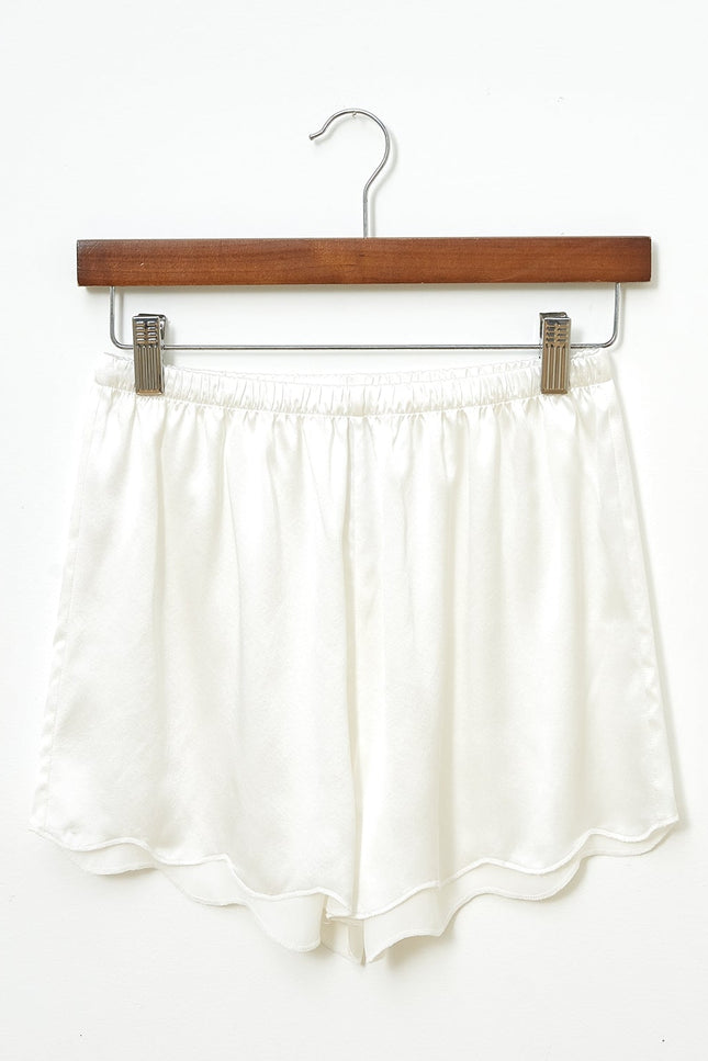 Soft Strokes Silk | Pearl White Scallop Edged Pyjamas Shorts