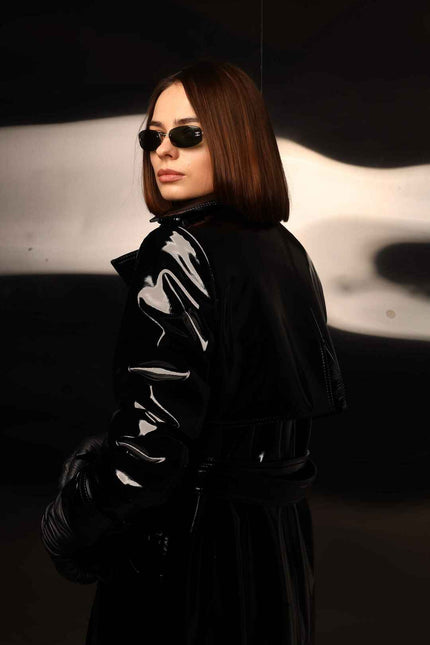 BÚDZIKO | NYC BLACK PATENT LEATHER TRENCH COAT