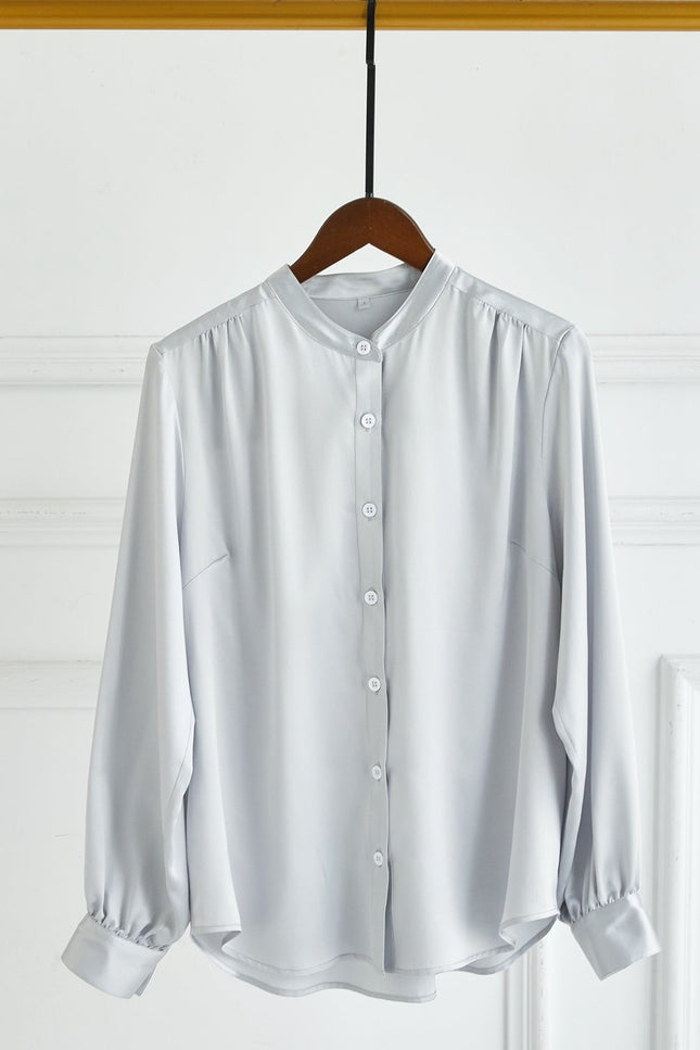 Soft Strokes Silk | Long Sleeve Banded Collar Blouse Aeverie