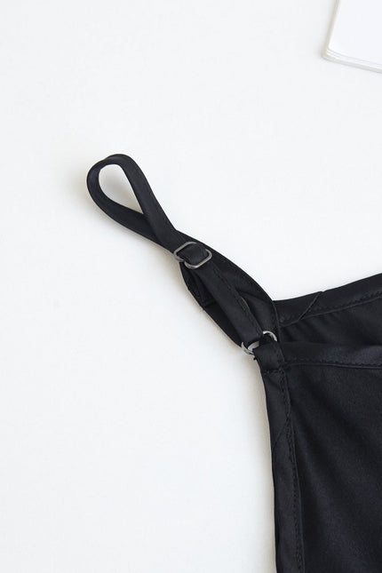Soft Strokes Silk | Black Camisole and Scalloped Shorts Pyjamas Set