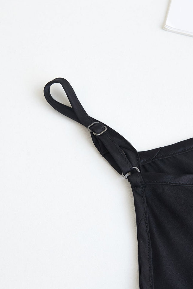 Soft Strokes Silk | Black Camisole and Scalloped Shorts Pyjamas Set