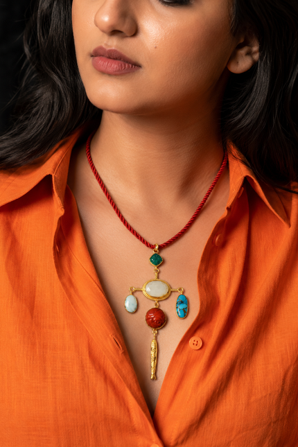 Arvino | Bohemian Turquoise & Coral Pendant Necklace