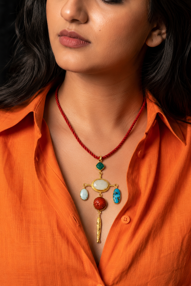Arvino | Bohemian Turquoise & Coral Pendant Necklace