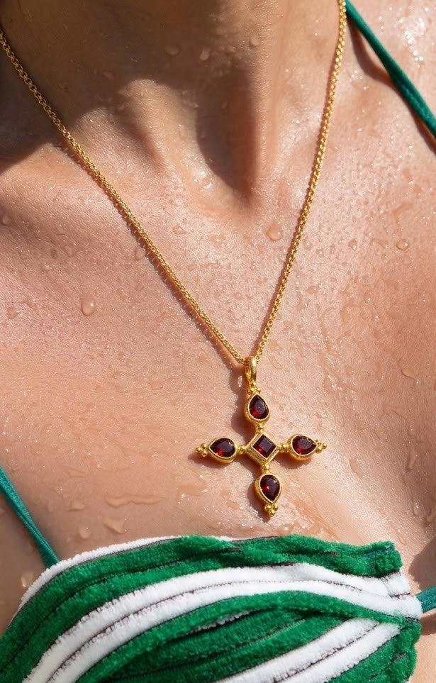 Arvino | Ruby Cross Pendant Necklace