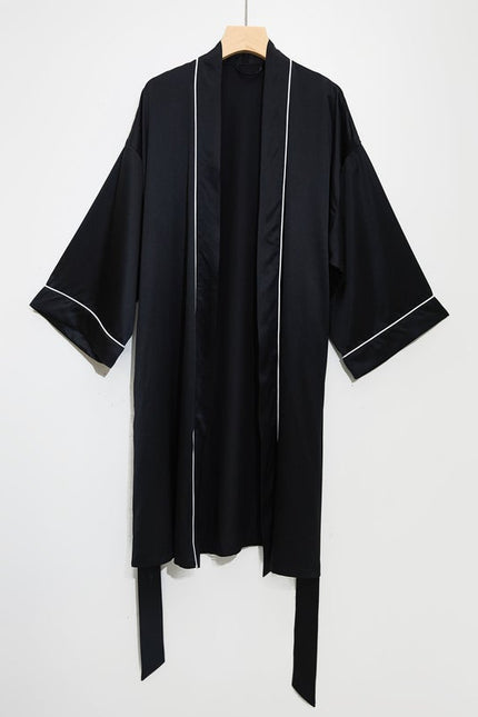 Soft Strokes Silk | Black Float Kimono Robe & Slip Mini Dress Set