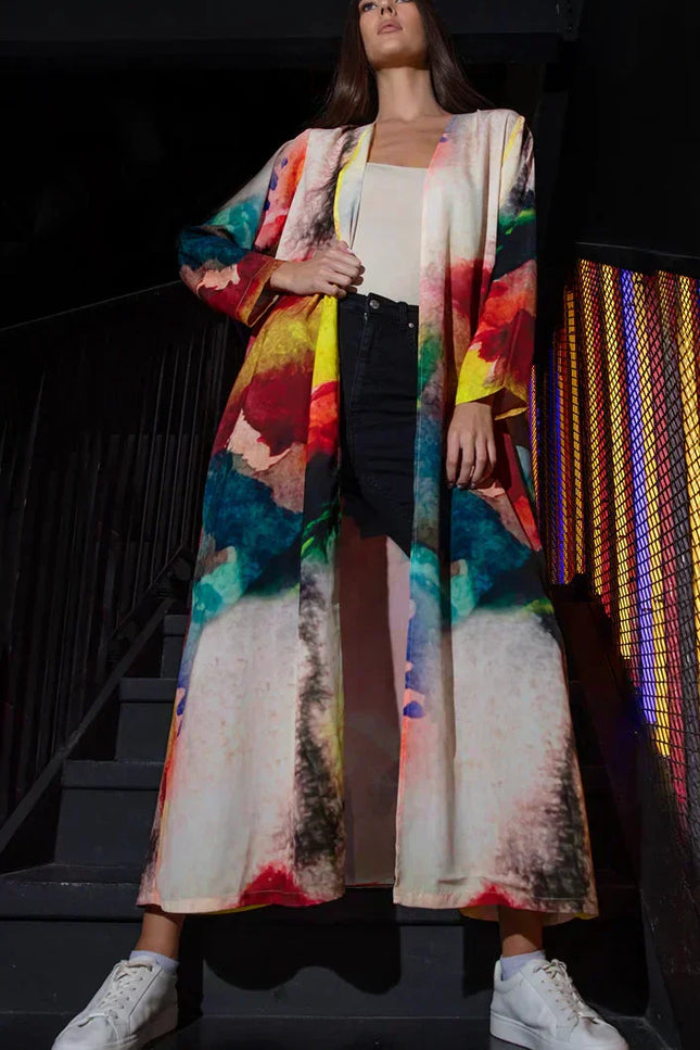 Enigma Abstract Multicolour Printed Long Kimono