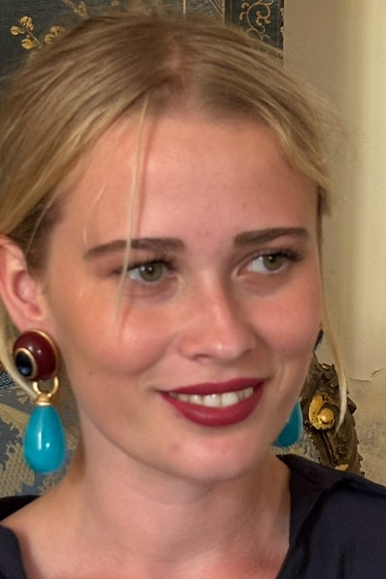 Michael Nash Jewelry | Charlotte Brown And Turquoise Resin Pierced Removable Drop Earrings