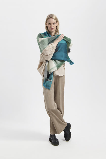 Alpaca Loca | Scarf Blocked Emerald, Turquoise and Naturals