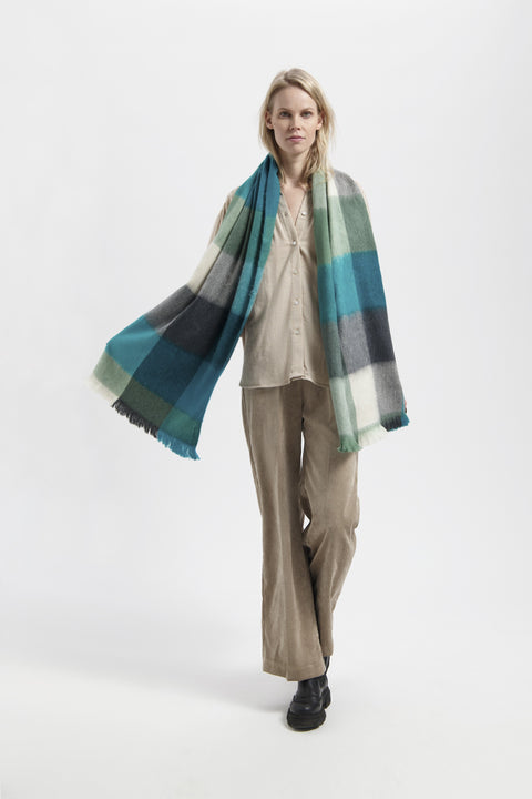 Alpaca Loca | Szalik w blokach szmaragdowych, turkusowych i naturalnych