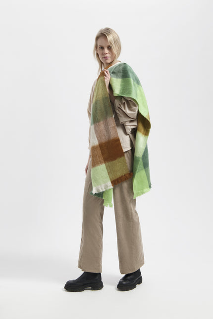 Alpaca Loca | Scarf Blocked Camel, Emerald and Limestone Green