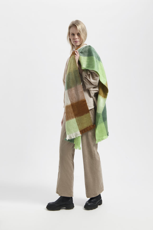Alpaca Loca | Scarf Blocked Camel, Emerald and Limestone Green