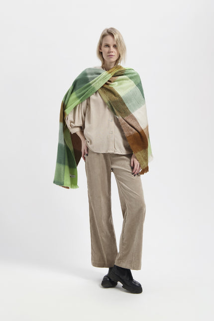 Alpaca Loca | Scarf Blocked Camel, Emerald and Limestone Green