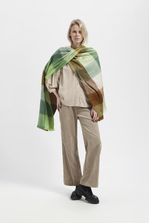 Alpaca Loca | Scarf Blocked Camel, Emerald and Limestone Green