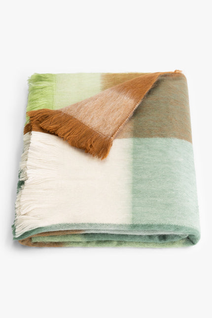 Alpaca Loca | Scarf Blocked Camel, Emerald and Limestone Green