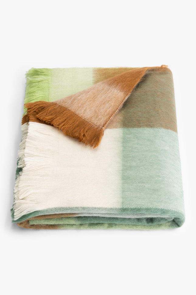 Alpaca Loca | Scarf Blocked Camel, Emerald and Limestone Green