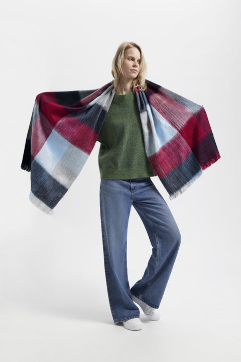 Alpaca Loca | Scarf Blocked Ruby Red, Blue and Grey