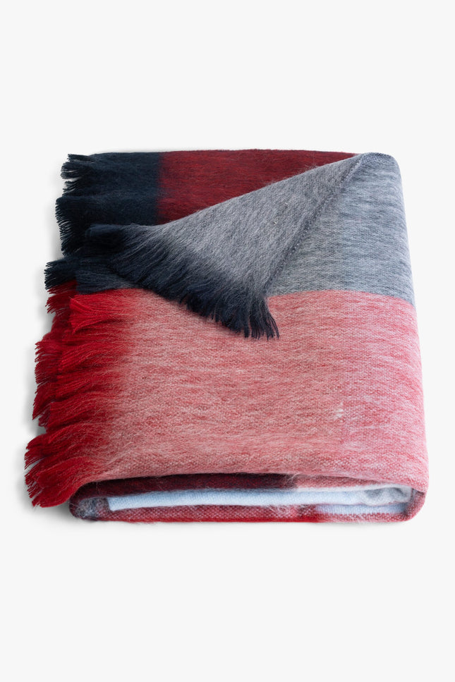 Alpaca Loca | Scarf Blocked Ruby Red, Blue and Grey