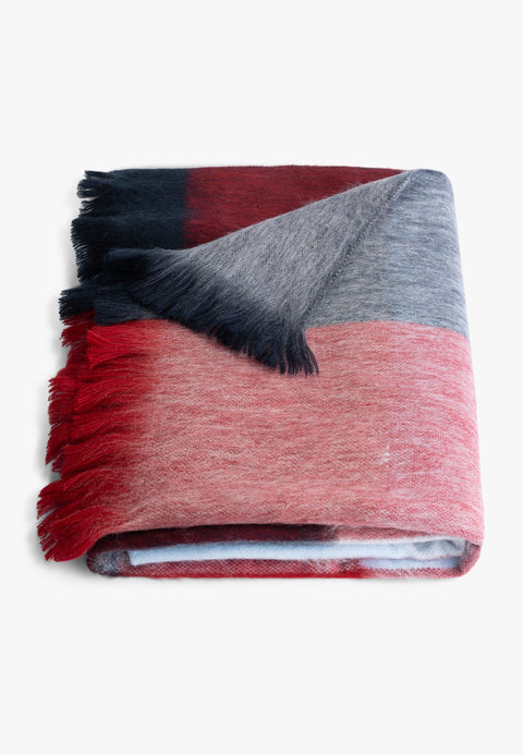 Alpaca Loca | Scarf Blocked Ruby Red, Blue and Grey