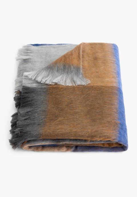 Alpaca Loca | Szalik Blocked w kolorze kobaltowym, camelowym i naturalnym