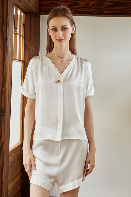 Soft Strokes Silk | Piżama top i spodenki Soar perłowo-białe