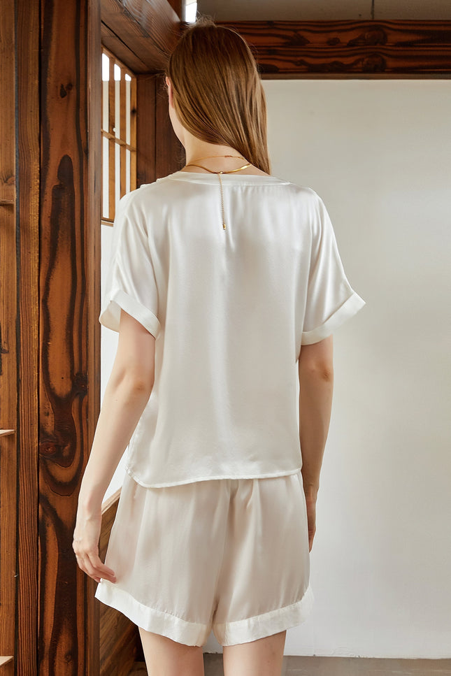 Soft Strokes Silk | Pearl White Soar Top and Shorts Pyjamas Set