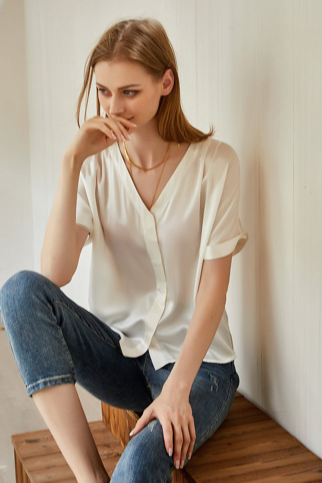Soft Strokes Silk | Pearl White Soar Top and Shorts Pyjamas Set